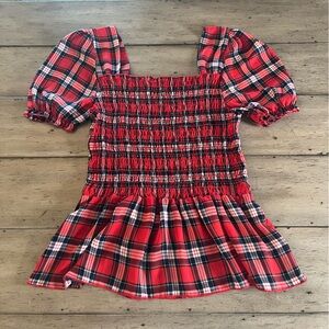 Plaid puff sleeve milkmaid top
